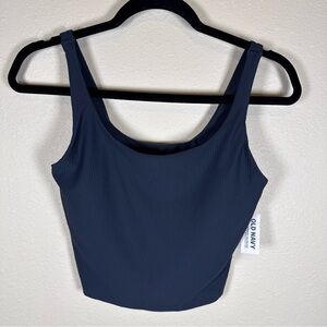 Old Navy Powersoft Ribbed Sports Bra Active Crop Top Light Support Blue M NWT